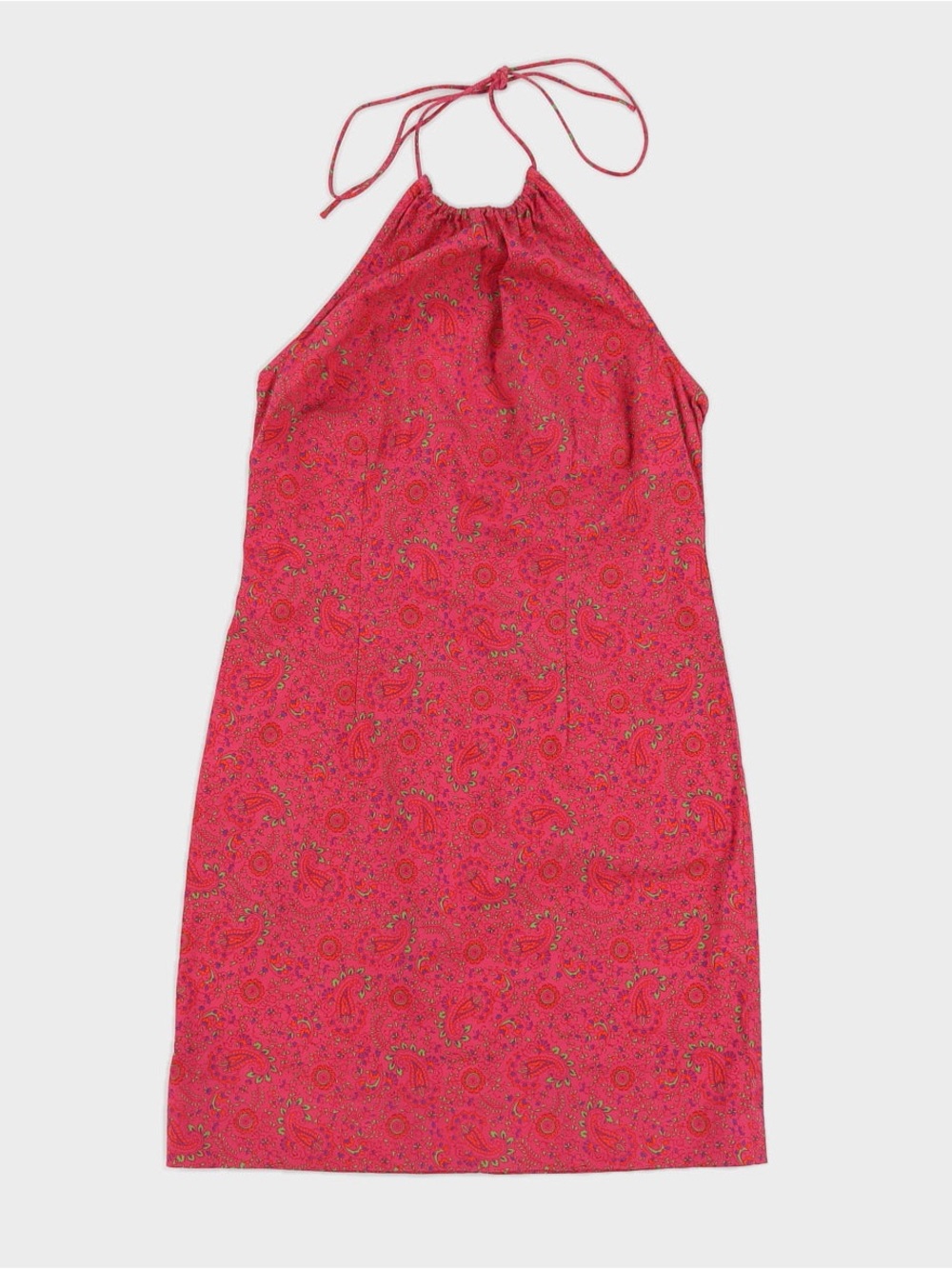 Vintage 90s Ralph Lauren Pink Paisley Halterneck Mini Dress - 2